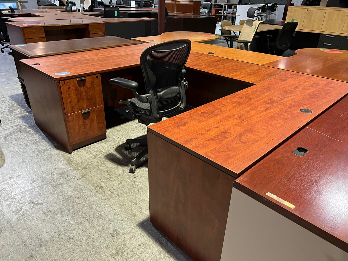 Used Cherry Laminate UShape Desk Superior Office Services Used Office Furniture Online Store