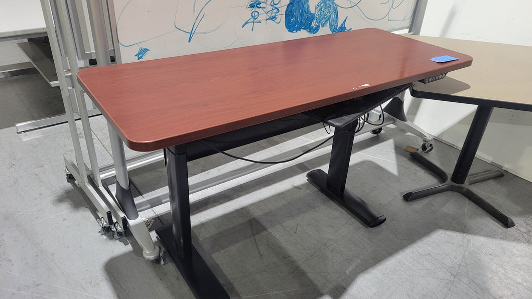 Cherry and Black Metal Sit-Stand Electric Desk
