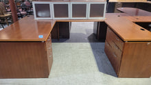 Load image into Gallery viewer, Cherry U-Shaped Desk with Wall-Mounted Hutch
