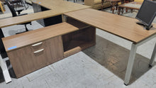 Load image into Gallery viewer, Walnut L-Shape Desk With Hutch
