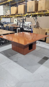 Square Cherry Veneer Powered Conference Table