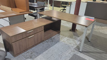 Load image into Gallery viewer, Walnut L-Shape Desk With Hutch
