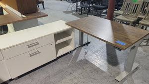 4 ft Oak Sit-Stand Desk with Credenza