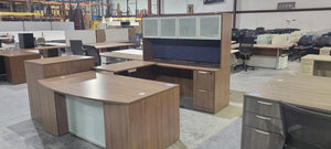 Walnut Bow Front Desk U-Shape with Matching Hutch