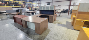 Walnut Bow Front Desk U-Shape with Matching Hutch