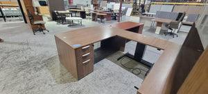 Walnut Bow Front Desk U-Shape with Matching Hutch