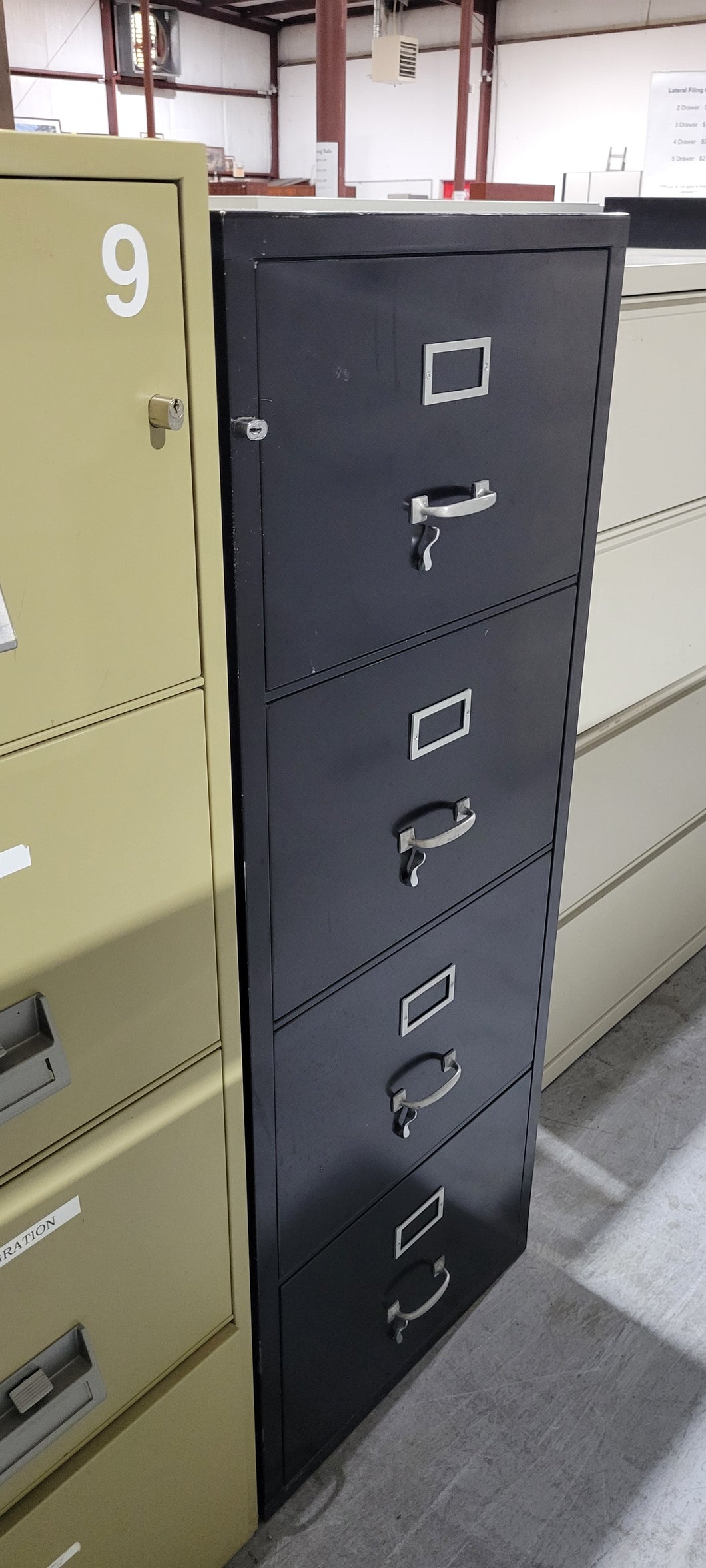 Black 4-Drawer Vertical File Cabinet with Labels