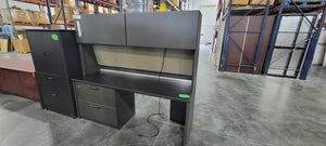 Gray Straight Desk with Overhead Hutch