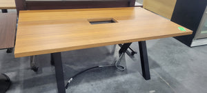 6" Walnut Conference Table with Black Metal Power Block