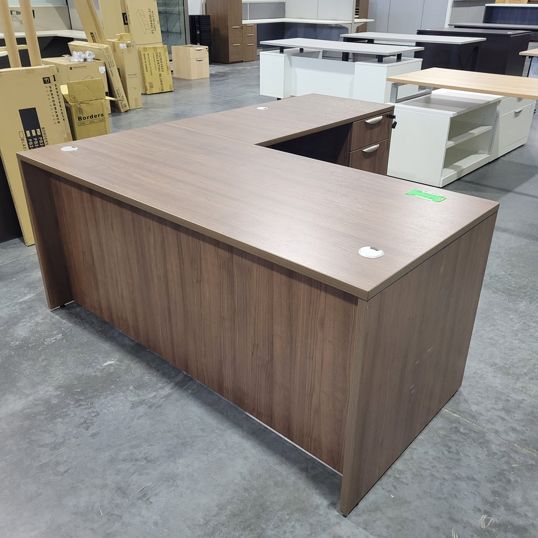 NEW 66 x 78 L-Shape Desk in Modern Walnut