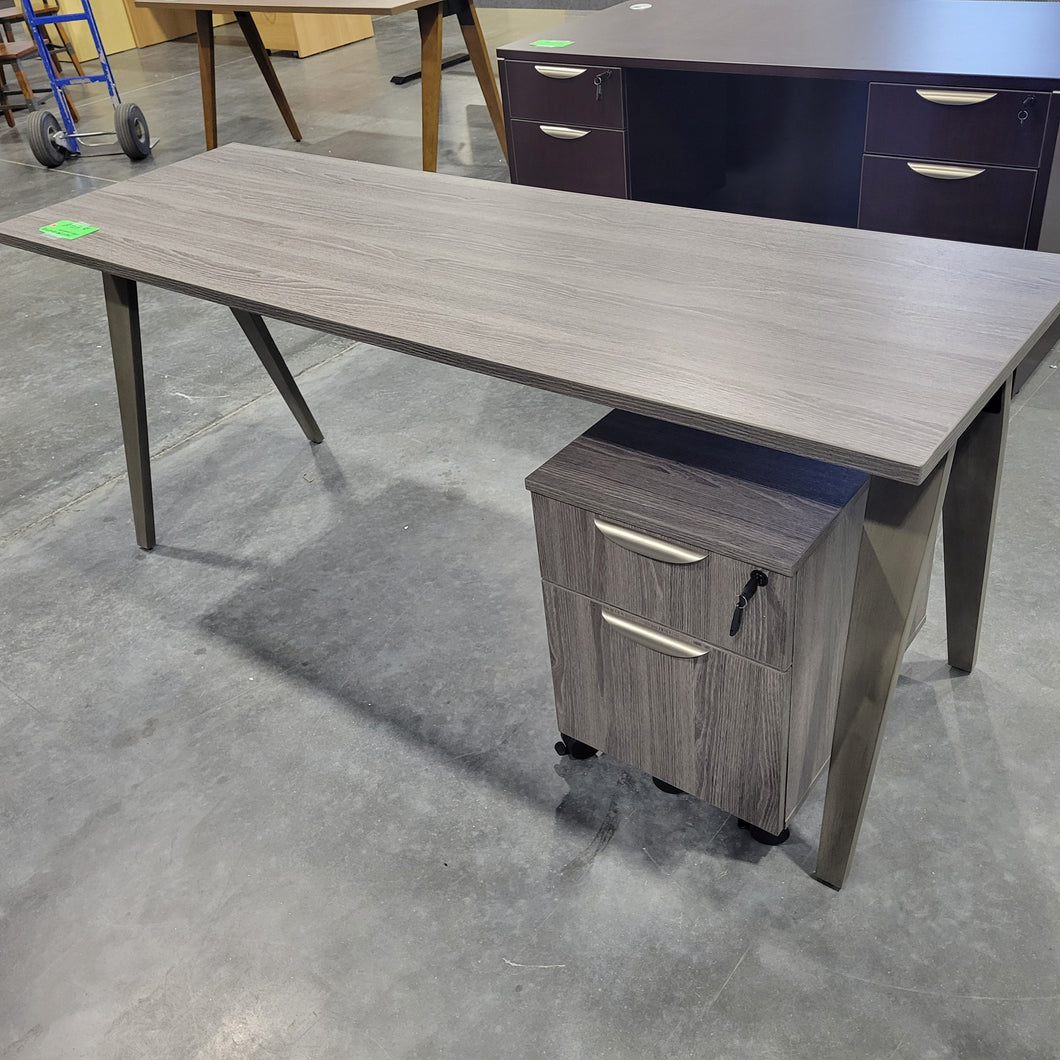 NEW 72 x 24 Straight Desk in Newport Gray with Mobile Pedestal