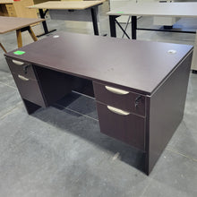Load image into Gallery viewer, 30 x 60 Espresso Straight Desk with Double Pedestals
