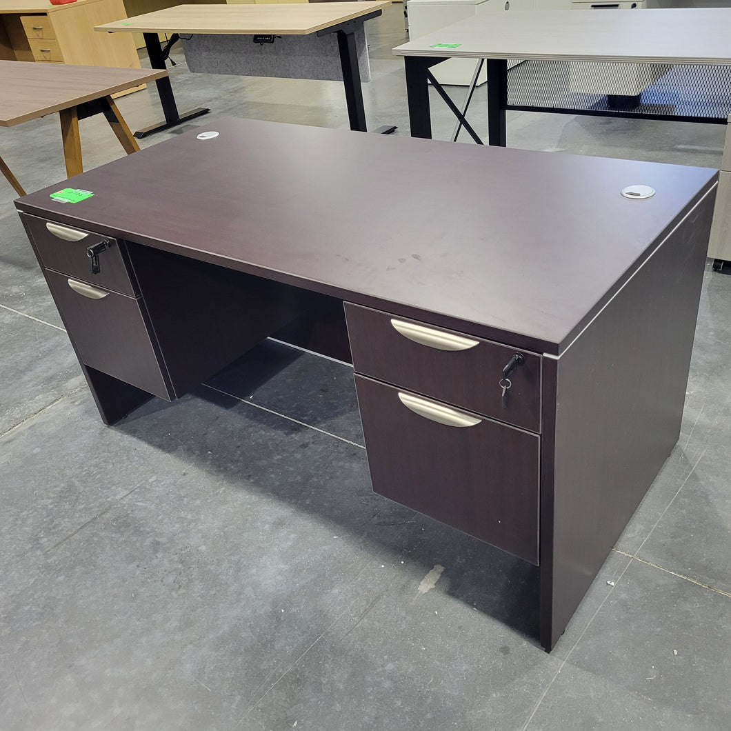 30 x 60 Espresso Straight Desk with Double Pedestals
