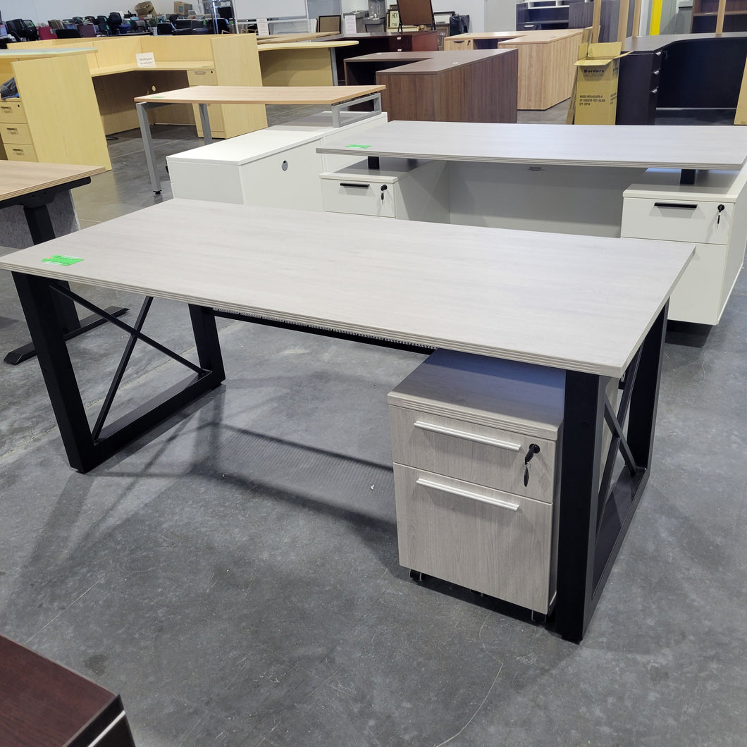 30 x 72 Ryker Straight Desk in Dove Oak with Storage