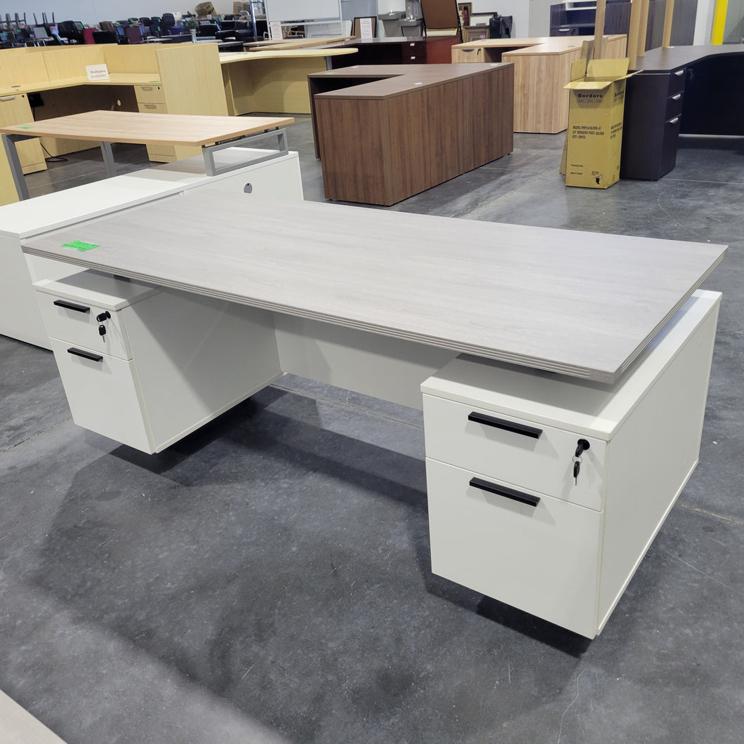 Ryker Bianca Double Pedestal Desk in Dove Oak and White