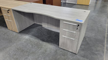 Load image into Gallery viewer, 71 x 30 Curved Desk in Dove Oak with File Pedestal
