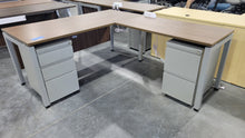 Load image into Gallery viewer, Walnut L-Shape Desk with Mobile Pedestals
