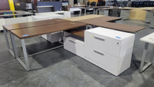 Load image into Gallery viewer, As-Is Walnut and White L-Shape Desk
