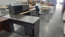 Load image into Gallery viewer, Gray L-Shaped Desk with Wall-Mounted Hutch
