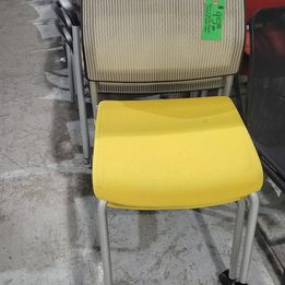 Mesh and Yellow Mobile Stacking Guest Chair
