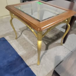 Oak Glass Table with Brass Legs