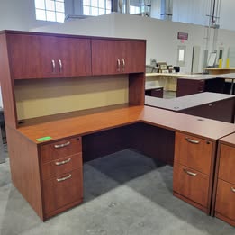 Cherry L-Shape Desk with Hutch