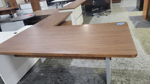 White and Walnut L-Shape Desk