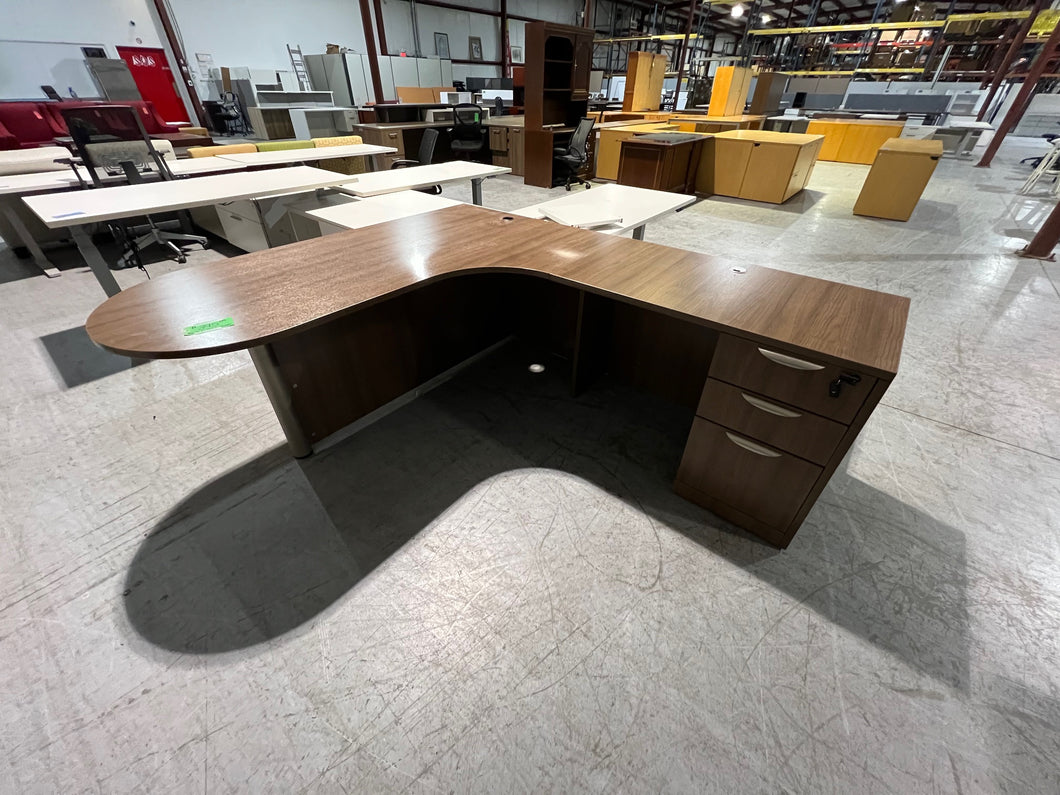 As-Is D-Top L-Shape Walnut Desk
