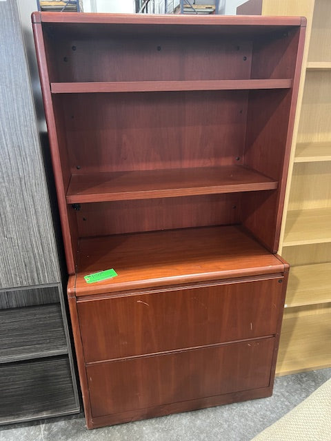 Cherry 2-Drawer Lateral File and Bookcase