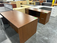 Load image into Gallery viewer, Brown Desk and Credenza Set
